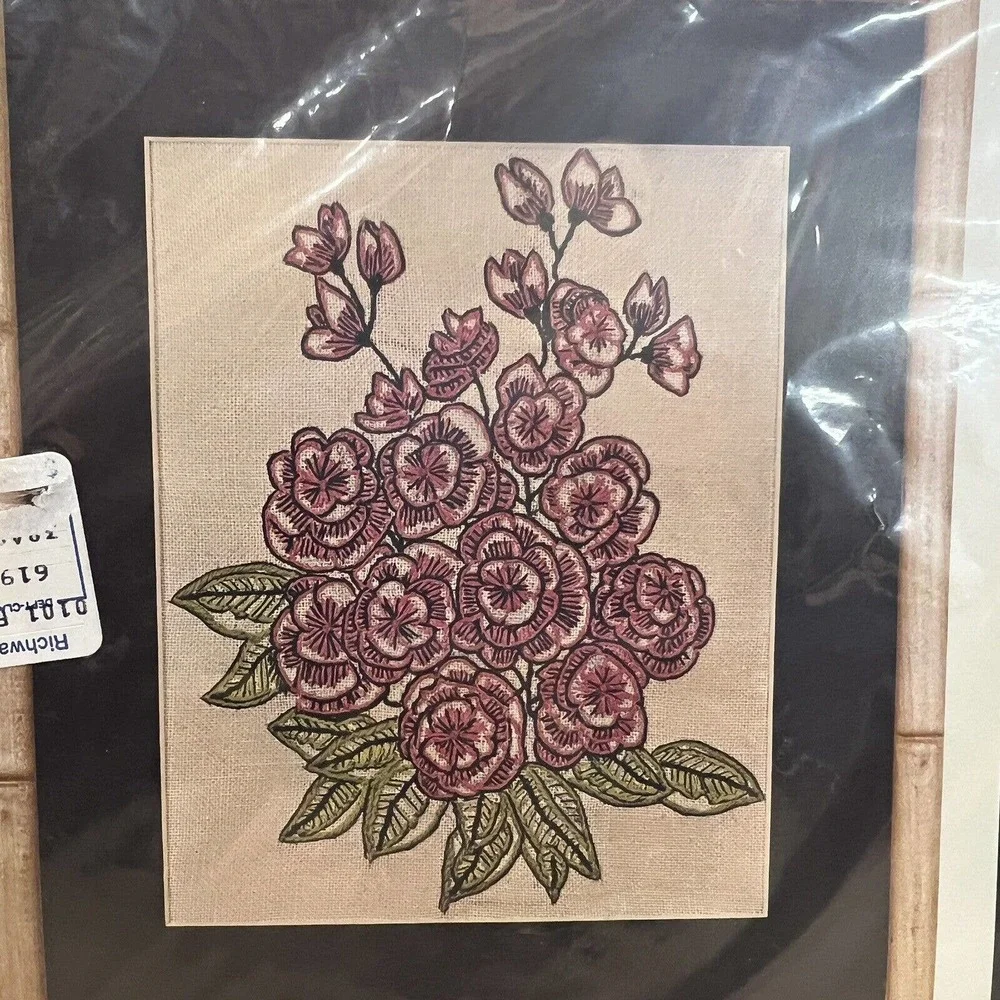 New Vintage 1970 Vogart Crafts Crewel Kit Pink Blooms Kit‎ No 2614 Crewel